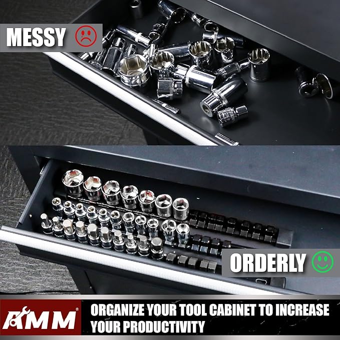 AMM 6-Piece Socket Organizer，3/8 inch Drive ABS Tools-Socket Holder，Heavy Duty Socket Racks，Premium Quality Socket Clip Rail 
