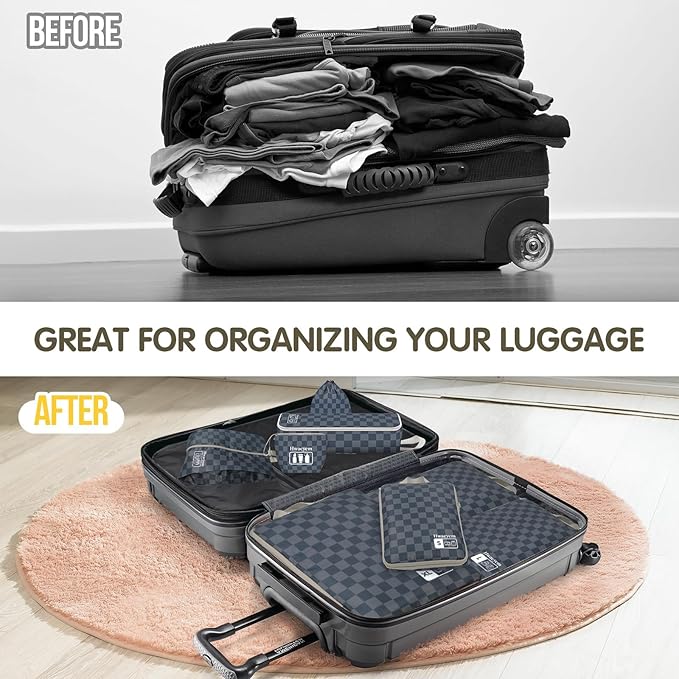 8 Set Compression Packing Cubes for Travel, Lightweight Dual Zipper Packing Cubes, Space-Saving Suitcase Organizer for Travel