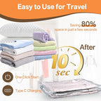 Vacuum Storage Bag with Rechargeable Cordless Pump, 18 Pack Vacuum Seal Space Saver Bags for Clothing Clothes Travel Home