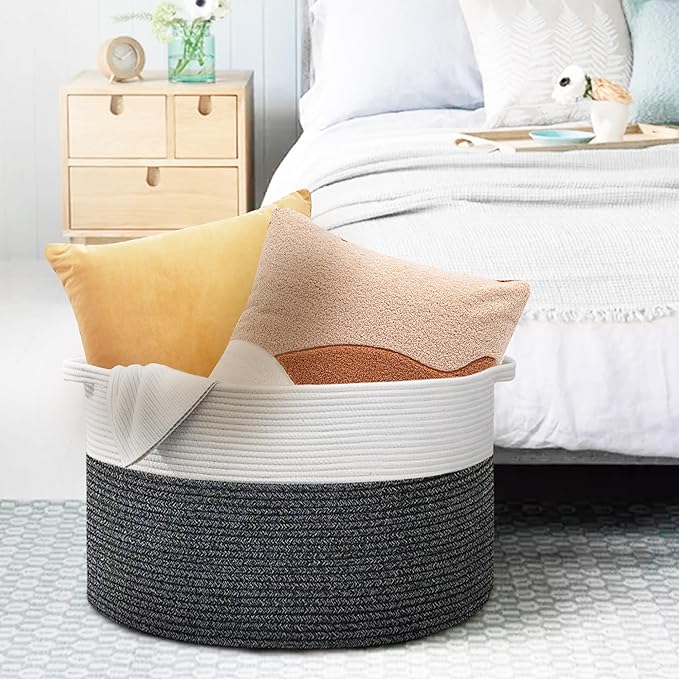 MEGASKET Large Throw Blanket Basket, 22" X 22" X 14" XXXL Blanket Holder for Living Room, Big Wicker Baskets for Storage, Wov