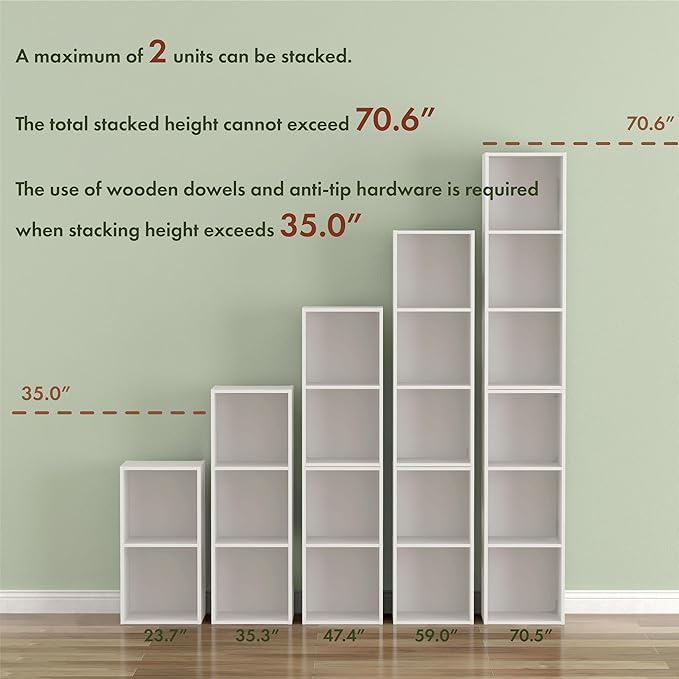 Homes: Inside + Out Apexa 4-Cube Storage Organizer Shelves, Stackable Wood Bookcase Fits Cubby Bins for Organization, Dorm Te