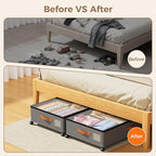 Under Bed Storage with Wheels, Large Capacity UnderBed Containers with Clear Lids, Shoe Organizer Under Bed Drawers, Rolling 