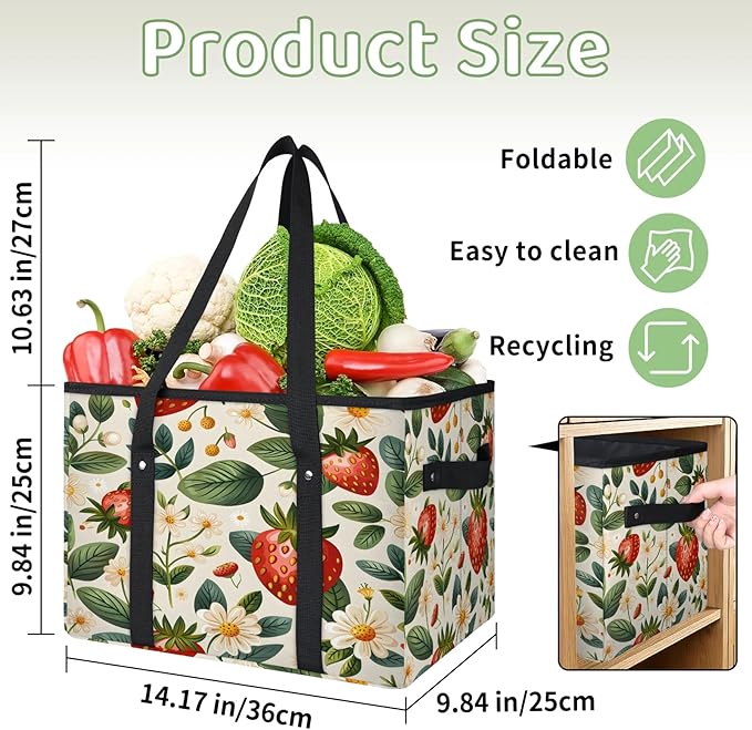 Reusable Grocery Bag, Foldable Large Shopping Tote Bag for Groceries Kitchen Picnic Car Trunk