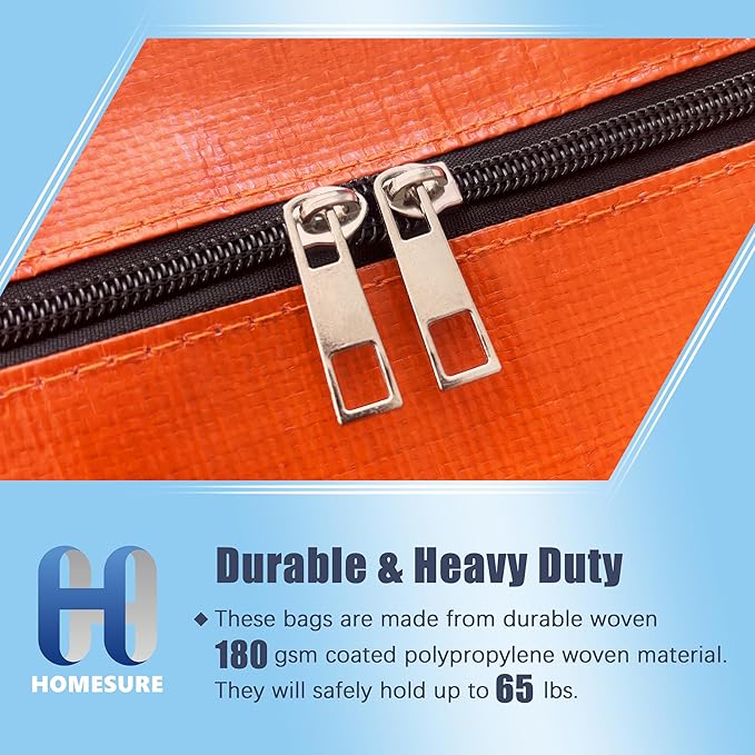HOMESURE 8 Pack Large Strong Moving Bags with Zippers & Carrying Handles - Water-Resistant - Heavy Duty Storage Tote for Spac