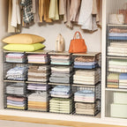 4-Tier Stackable Closet Organizers and Storage, Adjustable Dividers & Wood Top Storage Shelves for Clothes, Wardrobe & Closet