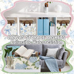 Boao 3 Pcs Blue Hydrangea Bow Storage Bin Flowers Collapsible Large Storage Baskets for Gifts Canvas Laundry Basket Foldable 