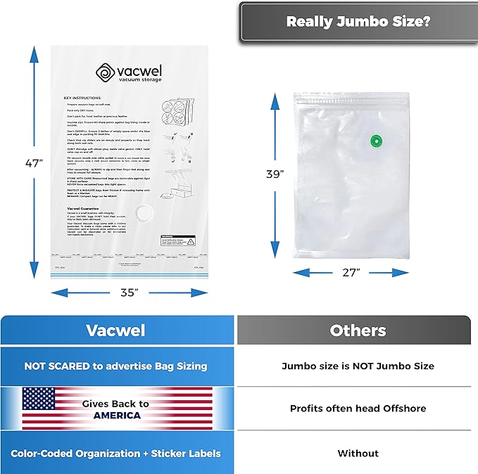 5-Pack XXL- Jumbo Space Vacuum Storage Bags for Clothing Storage - Vacuum Space Bags for Comforters, Blankets and Clothes - 5
