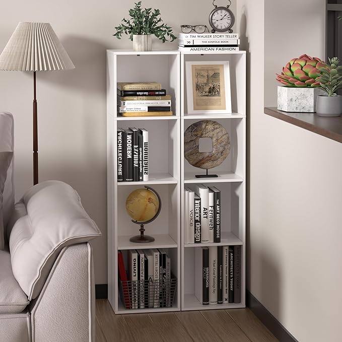 4 Cube Storage Organizer, Cube Shelf, Freestanding 4 Tier Open Shelf Bookcase for Home Office, Bedroom, Living Room, Study, W