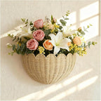 Scalloped Wicker Wall Basket - Rattan Hanging Storage Organizer, Decorative Basket for Nursery, Bathroom, Front Door, 16"×10"