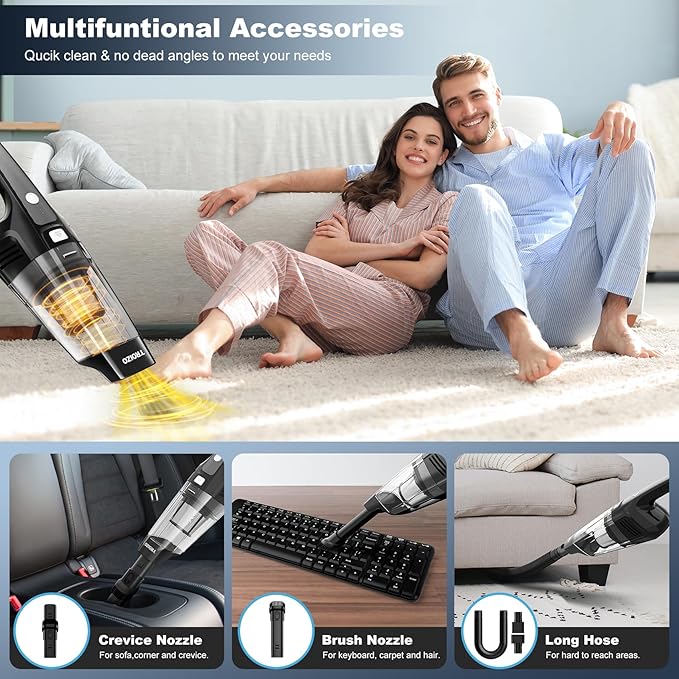 Handheld Vacuum Cordless, 14500PA Powerful Suction Hand Held Vacuum Cleaner with Brushless Motor, Rechargeable and Portable C