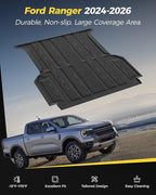 3W Truck Bed Mat for Ford Ranger (5FT, 59.6" Bed) 2024-2026 Vehicle Bed Mat, Vehicle Bed Mat Custom Fit Flush All Weather Protection TPE Pickup Car Bed Cargo Trunk Liner for Ranger