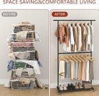 Sywhitta Double Rod Clothing Garment Rack, Rolling Coat Hanger with Bottom Mesh, Clothing Rack for Hanging Clothes, Coats, Sk