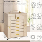 AKOZLIN 6-Tier Jewelry Box Organizer Functional Leather Jewelry Storage Case for Women Girls Ring Necklace Earring Bracelet H
