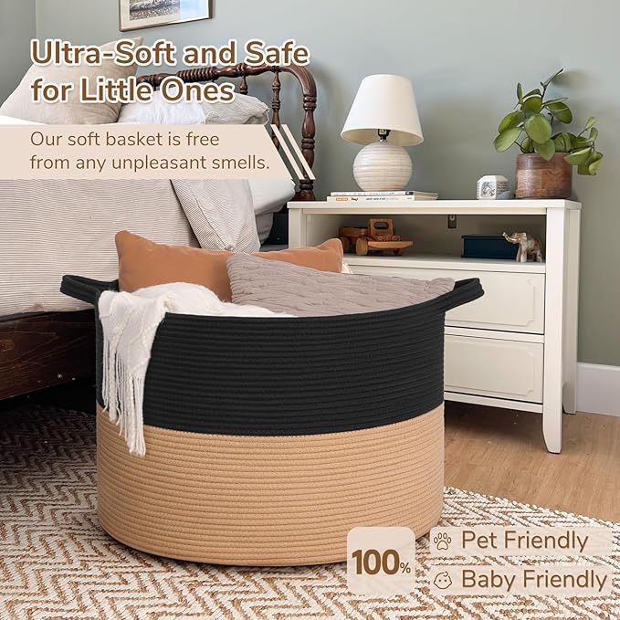 INDRESSME 115L Extra Large Cotton Rope Blanket Basket for Nursery, Boho Decor Baby Laundry Baskets for Kids Toy Organizer Sto