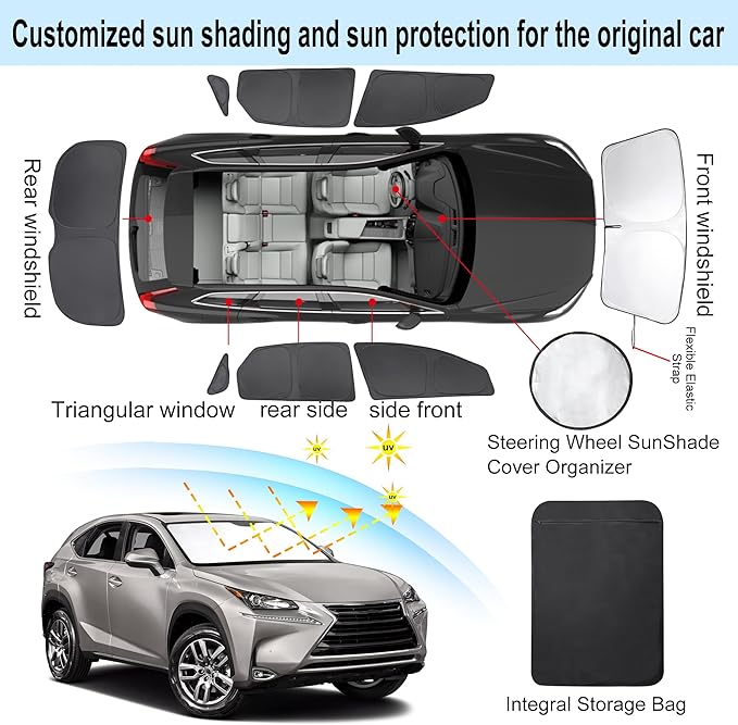 TINGLU Window Shades 8PCS for Lexus NX300h/NX300/NX200t 2015-2021 Accessories Car Side Full Windows Rear Triangular Windshield Sun Shade Sun UV Rays & Privacy Protection for Camping,Napping&Relaxing