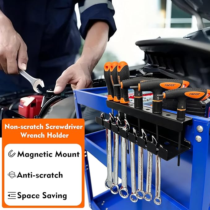 MUTUACTOR Magnetic Wrench Holder Heavy Duty,Anti-scratch Magnetic Mount Screwdriver Rack, 2 Layers Wrench Screwdriver Holder 