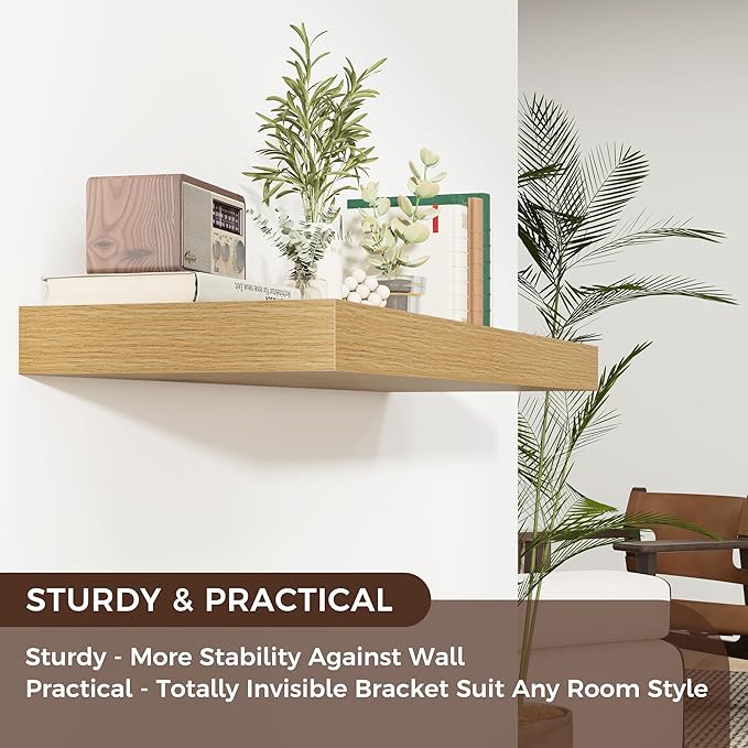 Floating Shelves for Wall, 40" W x 12" D x 2" H, 1 Pack of Long Wall Mounted Engineered Wood Shelves with Invisible Brackets 