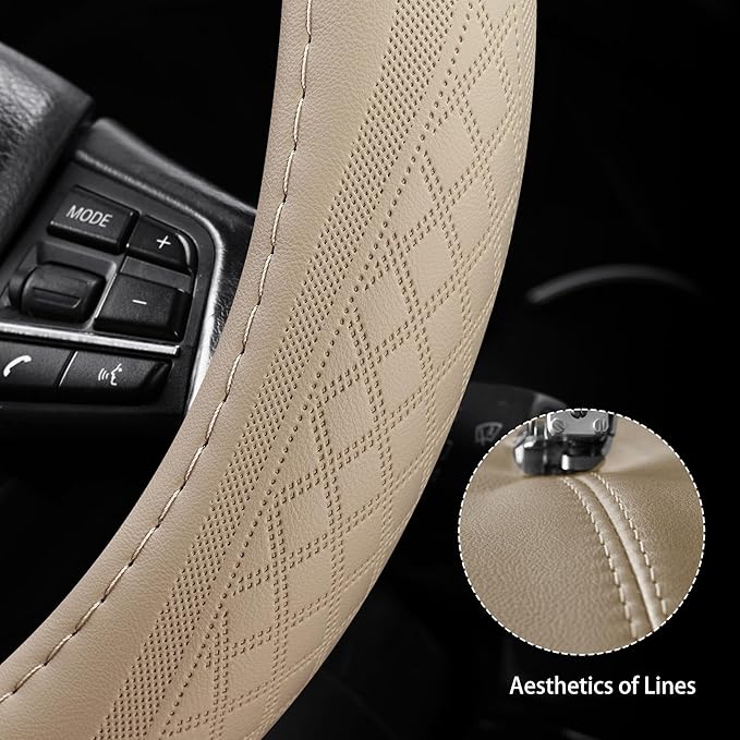 【2025 Model】 Breathable Soft Leather Car Steering Wheel Cover for Men Women, Non-Slip, Comfortable,Universal 15 inches Steeri