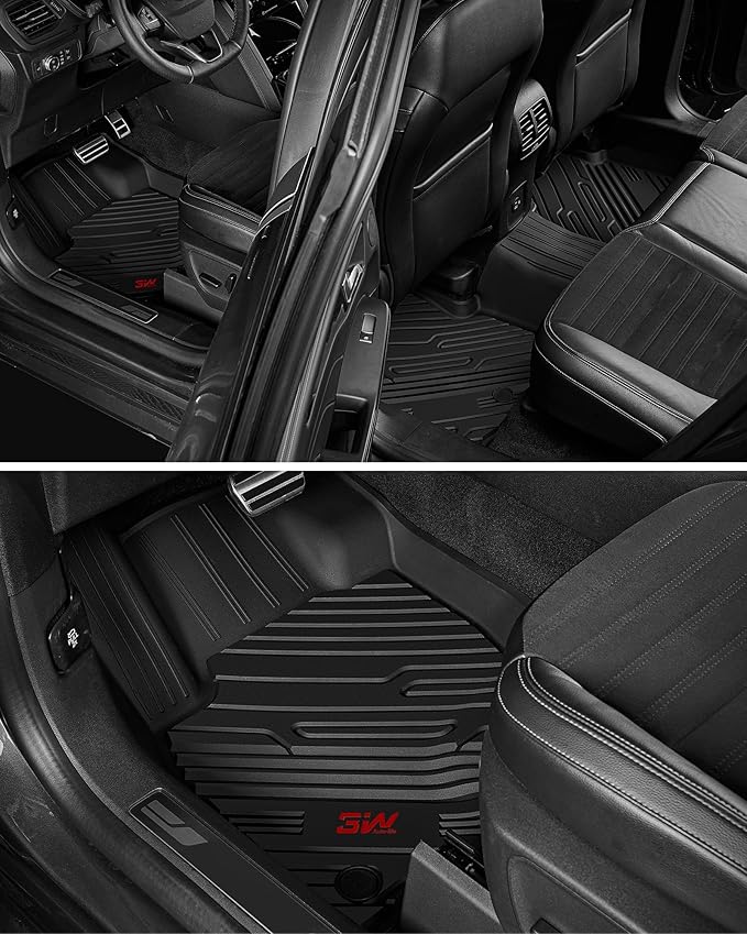3W Floor Mats Fit for Ford Ranger 2020 2021 2022 2023, TPE All Weather Floor Liner for Ford Ranger Super Crew Cab,1st & 2nd Row Full Set Custom Fit Car Mats Accessories