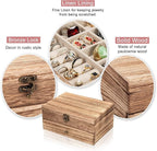 Pinzoveco Jewelry Box for Women, Rustic Wooden Jewelry Organizer Box for Storage Earrings Rings Necklace Bracelet, Farmhouse 