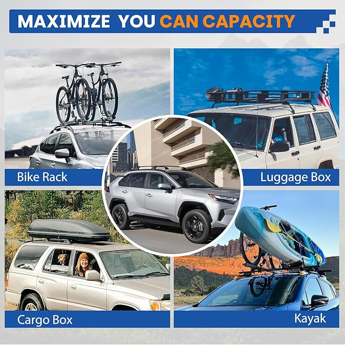 260LBS Roof Rack Cross Bars Compatible with Toyota RAV4 2019-2025 with Side Rails Heavy Duty Aluminum Crossbars (Not for LE/Adventure/TRD Off-Road/Hybrid Woodland) Metal Lock Luggage Carrier Rooftop