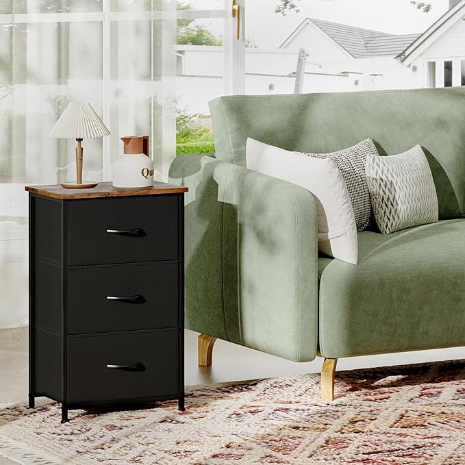 Somdot Dresser for Bedroom with 3 Drawers, Storage Organizer Chest of Drawers with Removable Fabric Bins for Closet Bedside L