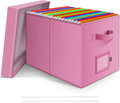 File Organizer Box with Lid, Linen Hanging File Storage Box with Handle, Collapsible Document Filling Box for Letter/Legal Fo