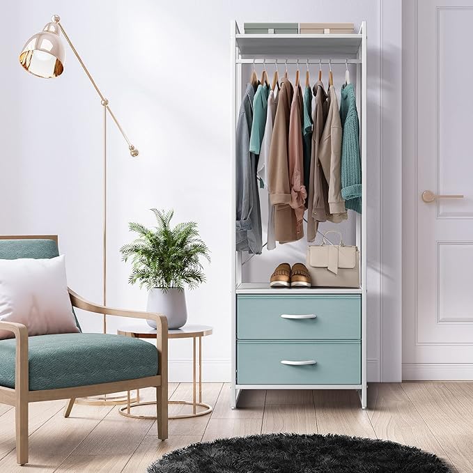 Sorbus Premium Cothing Rack with Drawers - Heavy Duty Wardrobe Closet with Metal Frame & Wooden Top - 70Inch Tall Garment Rac