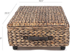 happimess BSK1006B 26.38" Chett Minimalist Hand-Woven Hyacinth/Wood Underbed Storage Bin with Wheels and Handles for Storage 