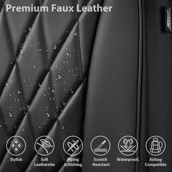 CAR PASS Piping Luxury Faux PU Leather Two Front Car Seat Covers, Waterproof Anti Slip Seat Covers Compatible with Front Seat