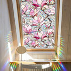 Niviy Window Clings Pink Magnolia Stained Glass Window Film, Sun Protection Decals for Car Moonroof, Static Cling Rainbow Sticker Covering for Home Door (16.93 x 39.37inch)