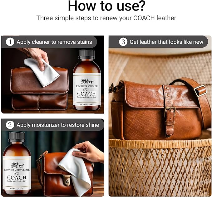 Leather Cleaner & Moisturizer Set for Coach, Gentle Formula to Remove Stains & Restore Shine, Keeps Leather Looking Like New,