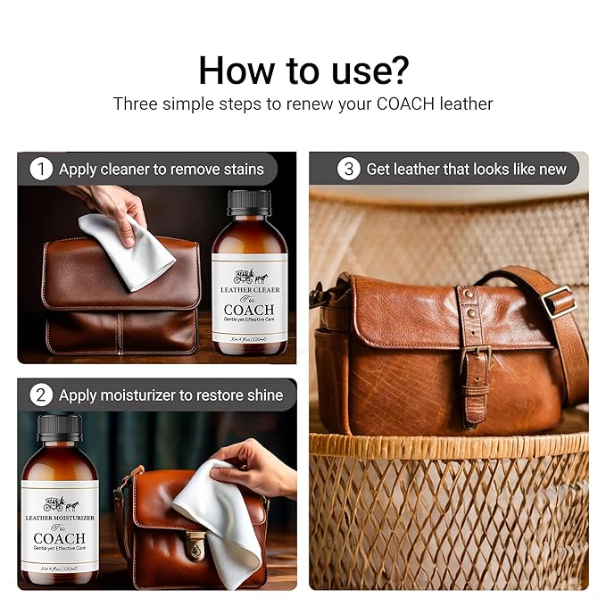 Leather Cleaner & Moisturizer Set for Coach, Gently Cleans Vachetta Leather, Restores Shine, Softens, Removes Stains & Light 
