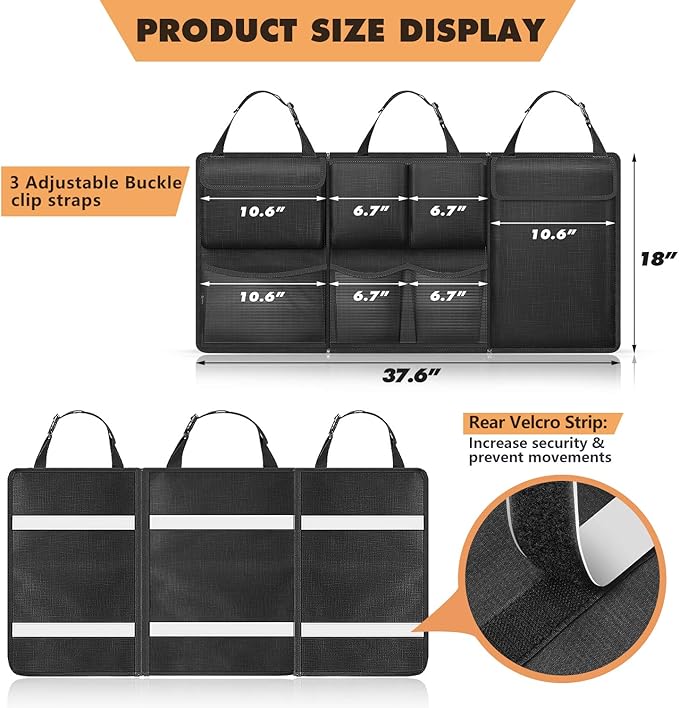 FINPAC Car Trunk Organizer and Storage, Detachable Seat Back Hanging Organizers Storage with Zippers, Large Capacity Car