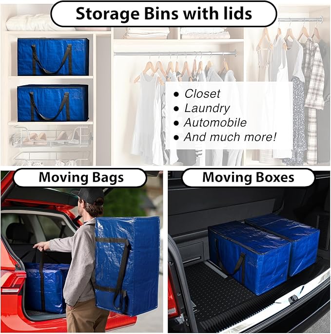 ClearSpace Heavy Duty Moving Bags or Storage Bag – Large Moving Boxes with Backpack Straps, Zippers & Handles – Perfect for M