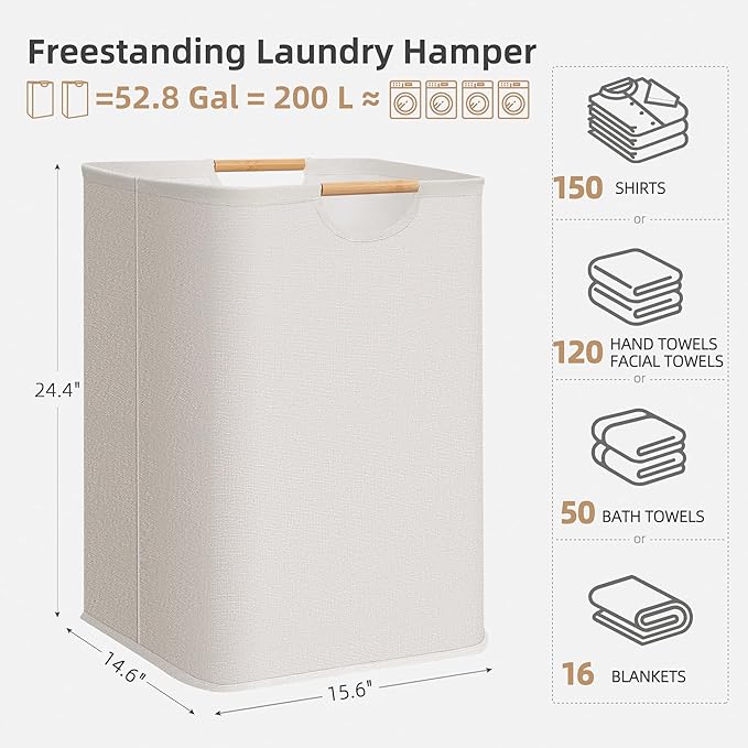 STORAGE MANIAC 2-Pack Large Laundry Hamper, 100L (26.4 Gal) Collapsible Laundry Basket with Bamboo Handles, Freestanding Wate
