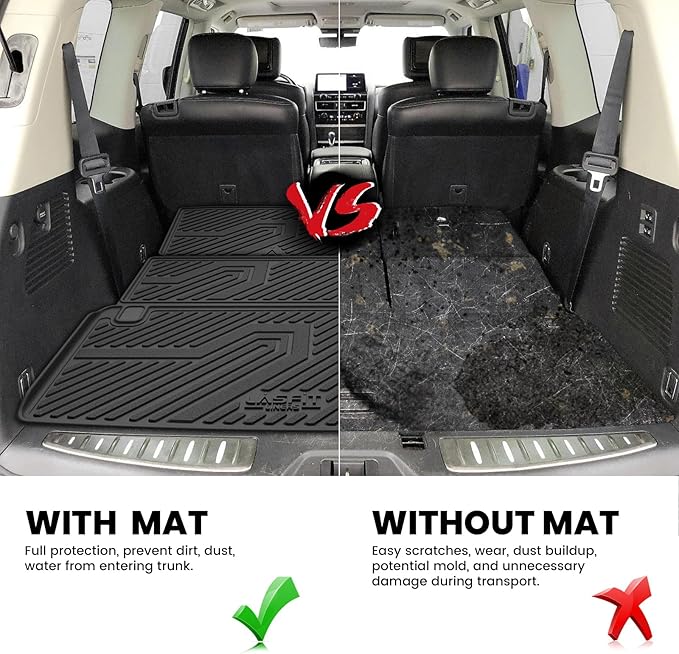 LASFIT Cargo Mat & Backrest Mats for Nissan Armada/Infiniti QX80 2019-2024, All Weather TPE Custom Fit Easy Clean Durable No-Curling Trunk Mat for Armada & QX80, Black