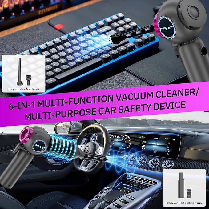 Handheld Car Vacuum Portable Cordless（Equipped with a one-Touch Window Breaker and Seatbelt Cutter ） Car Vacuum Cleaner with 