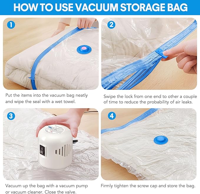 10 Pack Travel Vacuum Storage Bags With Electric Pump, Vacuum Seal Bags for Clothing, Vacuum Sealer Bags for Luggage, Travel 