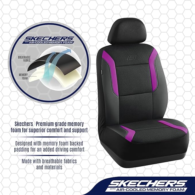 Skechers Memory Foam Car Seat Covers, Air Cool Mesh Thick Seat Covers,Car Seat Covers Front Seats,Airbag Compatible, Automoti