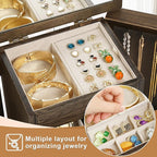 Jewelry Box for Women, Rustic Wooden Jewelry Boxes & Organizers with Mirror & Drawers,6 Layer Jewelry Organizer Box for Rings
