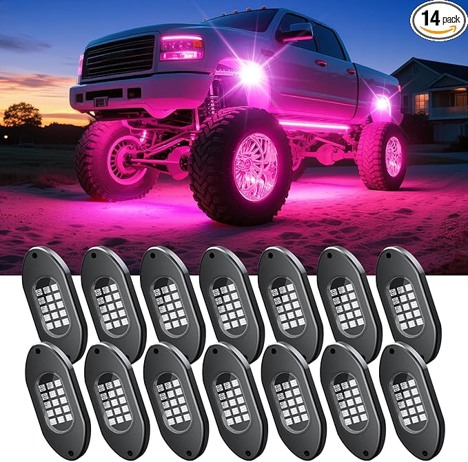 LED Rock Lights for Trucks 14 Pods,RGB Rocklights with App & Remote Control, Underglow Rock Light Kit for Trucks UTV ATV Golf Cart RZR