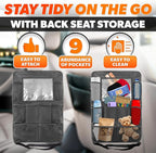 2 Pcs Backseat Car Organizer - Universal 23.4x16" Back Seat Car Organizer with 9 Large Pockets & Clear Tablet Holder, Made of Reliable Polyester with Long and Strong Straps - Easy to Attach & Clean