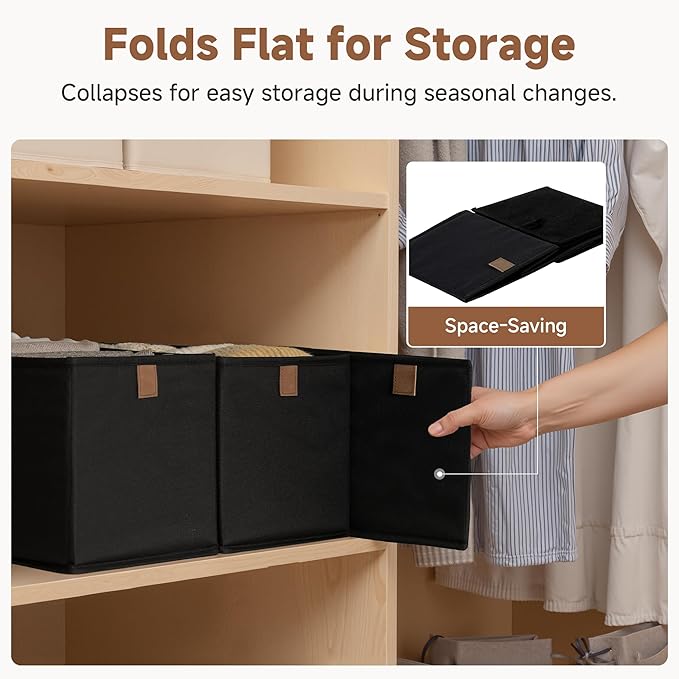StorageWorks Narrow Baskets for Storage, Fabric Storage Bins, Small Baskets for Organizing with PU Handle, Great for Clothes,