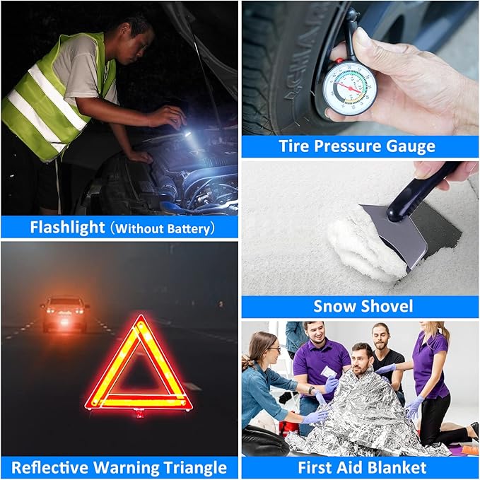 Car Emergency Kit with 2000A Car Battery Jump Starter- Car Roadside Emergency Kit, First Aid Kit, Tow Rope, Emergency Car Kit