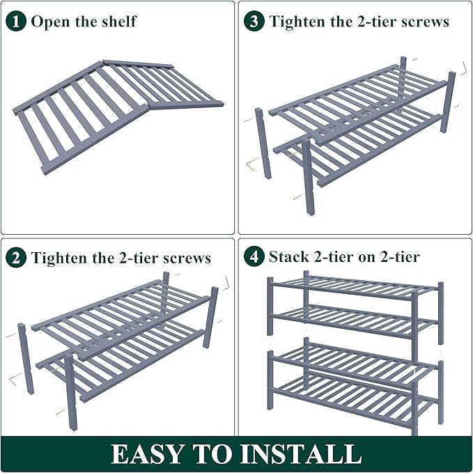 Smiry Bamboo Shoe Rack for Closet, 4 Tier Wooden Stackable Shoe Organizer, Free Standing Shoes Storage Shelf for Entryway, Fr
