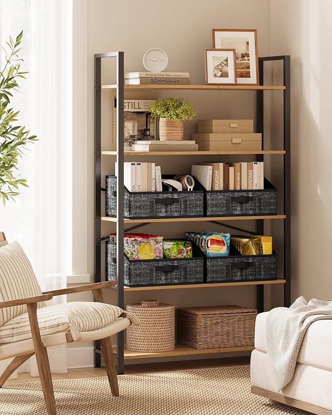 SONGMICS Set of 6 Storage Baskets, Foldable Storage Bins with Removable Dividers, Fabric Boxes, 15.7 x 11.8 x 7.9 Inches, Clo
