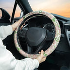 Retro Pink and Purple Flowers Steering Wheel Cover Auto Jacquard Steering Wheel Protector, Anti-Slip, Breathable, Absorbing Sweat, Universal Car Accessories 14.5–15 inch,Fit for Most Car, Trucks, SUV