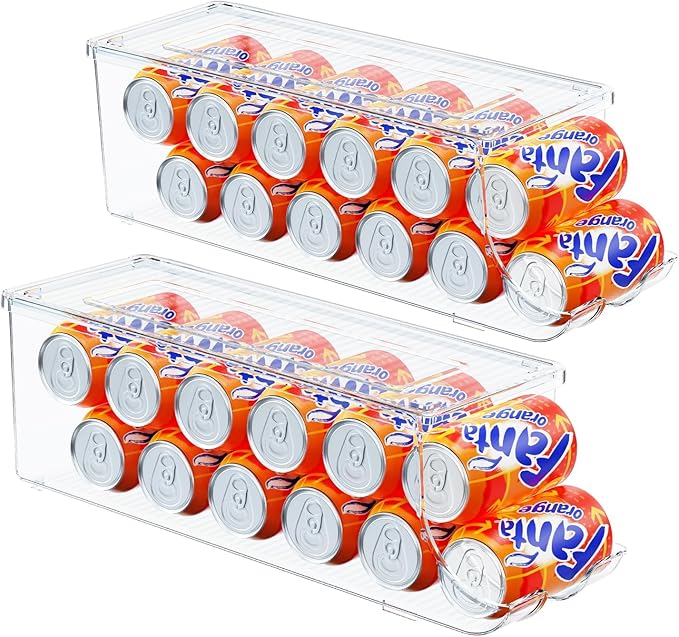 2 Pack Soda Can Organizer & 2 Pack Skinny Can Organizer for Refrigerator