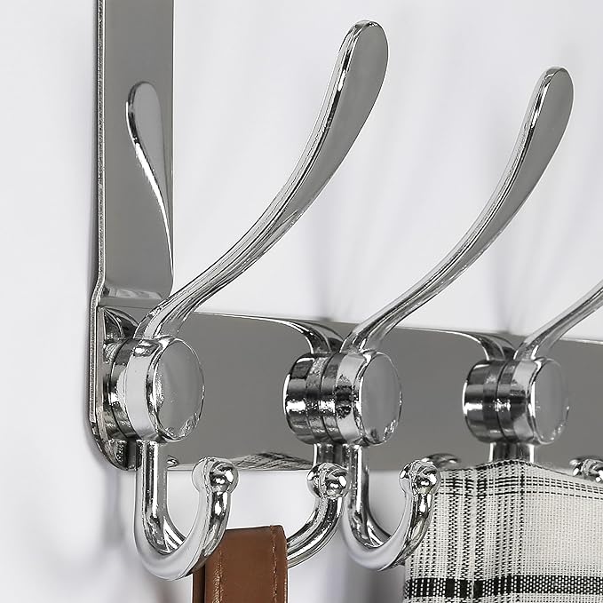Dseap Over The Door Hook Hanger - Fits 1 3/8" to 1 3/4" Standard Doors | 5 Tri Hooks Heavy Duty Towel/Coat Rack | Door Organi